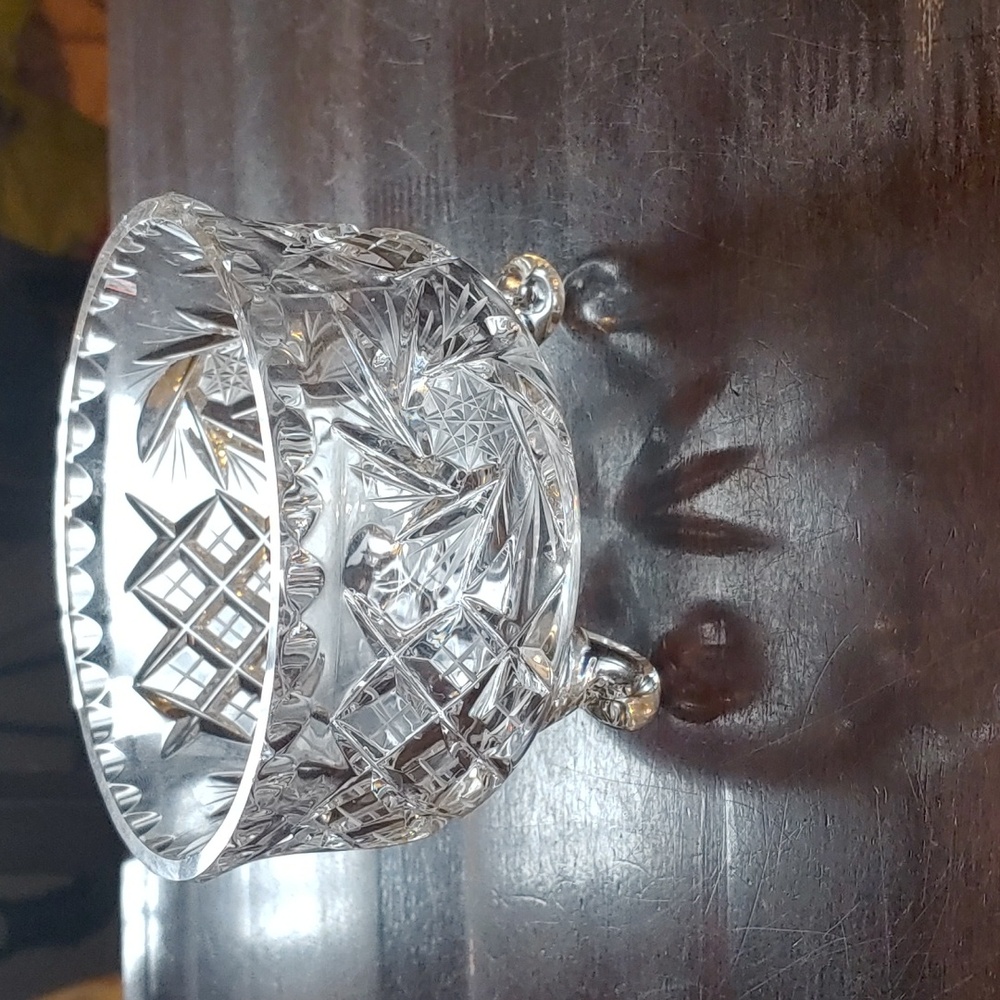 Vintage Pinwheel Crystal Clear Glass Footed Bowl trinket dish